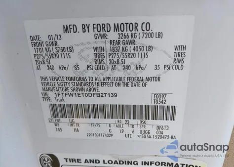 2013 Ford F-150 Lariat from USA, damaged, VIN 1FTFW1ET0DFB27139